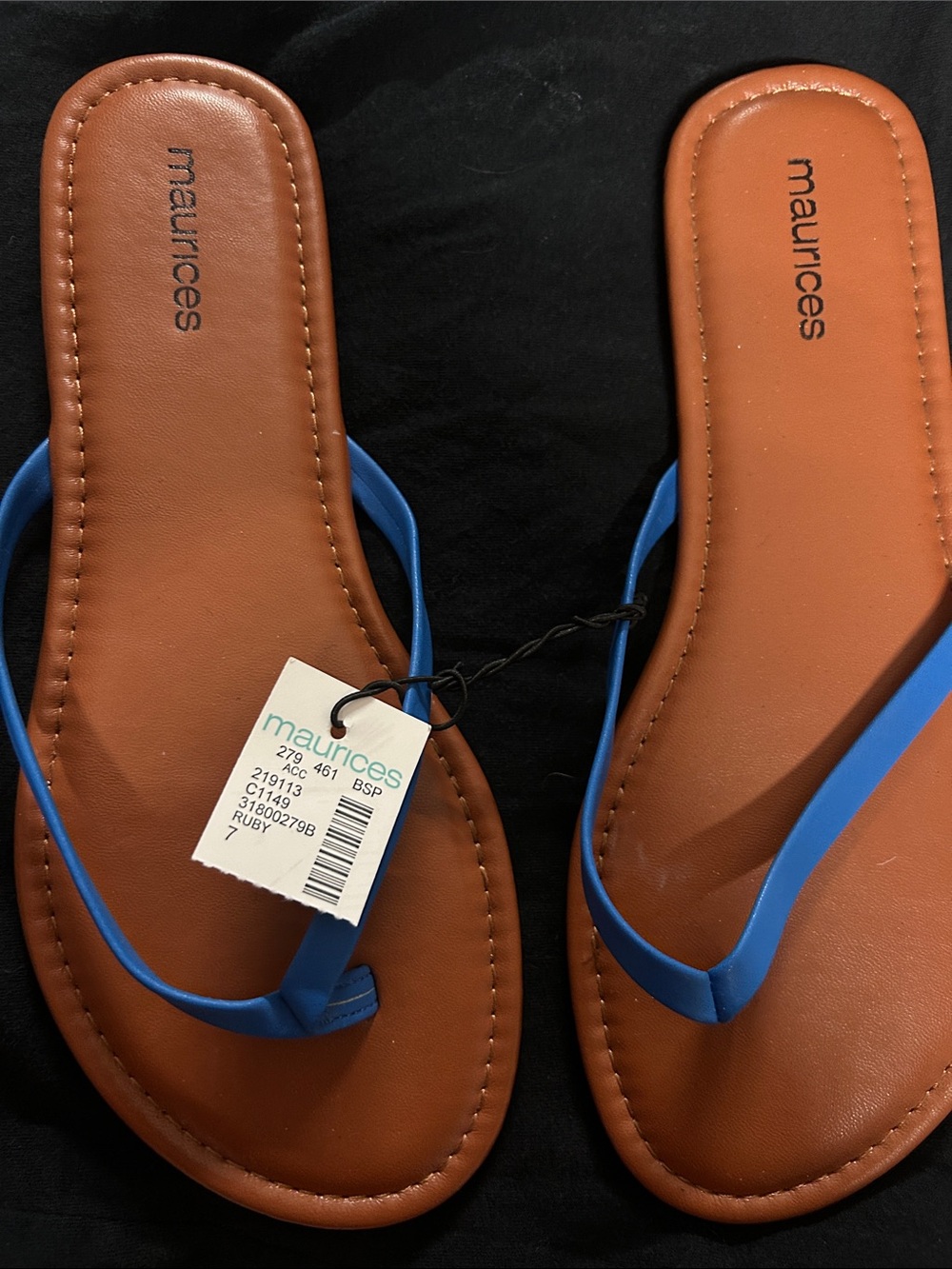 Maurices Blue Strap Tan Footbed Flip Flops